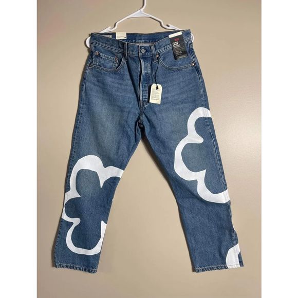 Levi's Denim 501 Crop Paint By Number Jeans in Blue Size30x26 - Picture 3 of 7